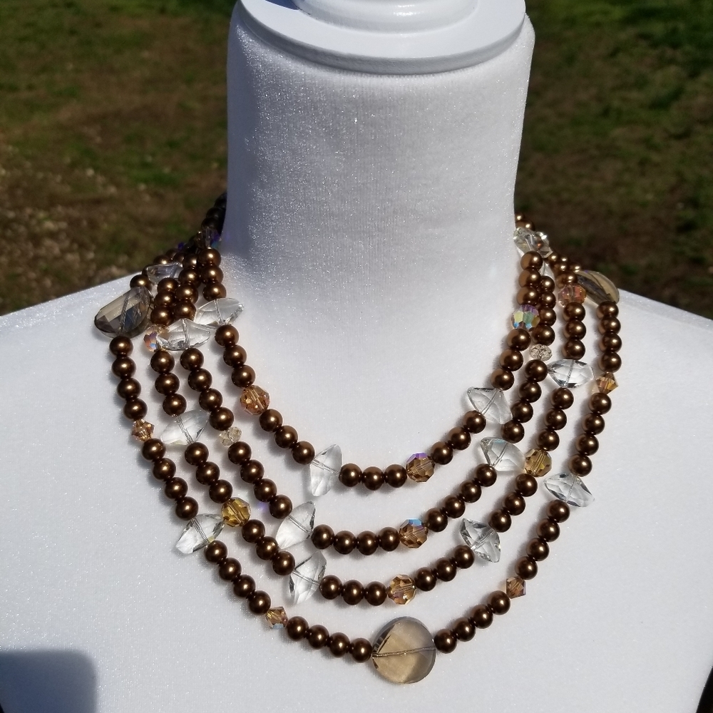 4 Strand glass pearl and crystal necklace